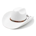 White wool felt western cowboy hat with wide brim and brown braided band masonry detail - M (56-59cm) / White