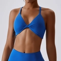 Reggiseno sportivo blu acceso con nodo a torsione e spalline incrociate per yoga e fitness - 16/XXL / Blu Klein