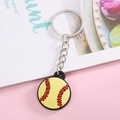 Detailed view of yellow baseball keychain with red stitching on a stylized background - Baseball Type 1