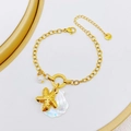 Bracciale dorato in acciaio inossidabile con ciondolo a stella marina, conchiglia e perla - Stile Stella Marina