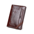 Retro RFID blocking deep brown leather travel passport holder and wallet with elastic strap - Coffee