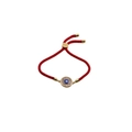 Red braided rope bracelet with gold plated evil eye pendant and crystal accents - Red Rope Style / Gold/Red