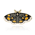 Enamel moth brooch with yellow floral patterns and gold metal outline in black finish - DB008-A (Black Yellow Flower Moth)