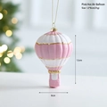 Pink and white hot air balloon Christmas ornament with gold detailing, size 12x8cm - Pink Hot Air Balloon