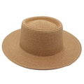 Classic brown woven straw sun hat with a flat top and wide brim in a casual style - One Size / Khaki