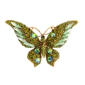 Elegant butterfly brooch featuring grass green rhinestones and aurora stones in gold finish - Green