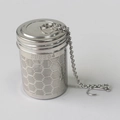 Close-up of 304 stainless steel tea infuser mesh with chain and SUS304 stamp - Small Crimped Honeycomb Style