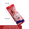 Kids learning chopsticks with cartoon tiger detail and finger rings for training - Red Tiger Training Chopsticks (Cartoon Bag)