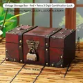 Vintage red-brown wooden jewelry box with bronze hardware and code lock detail - 6303 - Red + Combination Lock