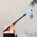 Classic Chinese hair stick featuring light blue floral petals and dark blue beaded tassels - 129# Cloud Water Begonia (Sandalwood)