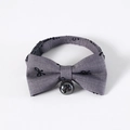 British style plaid pet bow tie collar in dark grey fabric with bell and buckle - Grey Bow Tie with Bell / S (17-32cm)