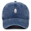 Casquette de baseball en coton délavé bleu marine avec broderie fantôme et dague - Réglable / Bleu marine