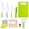Kids safe kitchen knife set with plastic serrated knives and wooden dinosaur cutter - 9-Piece Set (Kraft Box)