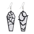 Halloween Vintage Sarg-Ohrringe aus schwarzem Acryl mit Spinnennetz- und Fledermaus-Motiv - Weiß
