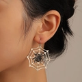 Gothic spider web earrings with black spider center worn as Halloween jewelry accessories - Silver (Silver X637)