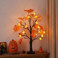 Halloween decorative birch tree light with orange maple leaves and glowing pumpkins - Pumpkin & Maple Leaf Black Tree / 24 Lights