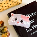 Molla per capelli a forma di gatto in acetato bianco perlato e rosa per donne - Gatto Rosa / 8.7cm
