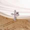Silver cross cartilage stud earring with pink and white cubic zirconia accents - Pink (Single Piece)