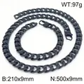 Polished black stainless steel Cuban link necklace and bracelet set in 9mm width - Necklace 50cm + Bracelet 21cm (KS220790-Z)