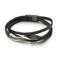 Heren meerlaagse zwart lederen armband met gevlochten koord en roestvrijstalen magneetsluiting - Zwart (KB148337-KLHQ)