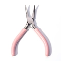 Mini pink long nose pliers with spring handle for precision jewelry making and DIY crafts - Bent Nose Pliers