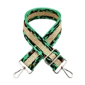 Detail of 5cm leopard print bag strap with green gold weaving and silver metal buckles - Green Webbing with Silver Buckle