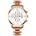 Rose gold men's business watch with white dial and stainless steel roman index band - Rose Gold Band White Dial Rose Gold Hands