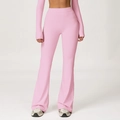 Pink high-waisted flared yoga pants and cropped long sleeve athletic fitness set - M / Sakura Pink