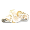 Detail of white sun visor hat with gold floral pattern for outdoor sun protection - Golden Plant Floral