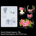 Silicone flower and butterfly mold with sample outcomes and dimension markers - 1#B860 (Flower Butterfly) / Clear