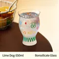 550ml borosilicate glass cup with cartoon dog and chill print for coffee and cold drinks - 550ml / Lime Puppy