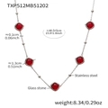 Stainless steel necklace with red square-cut glass stone pendant and detailed dimensions - Necklace / Steel-Red