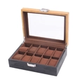 Boîte à montres en bois noir à 10 fentes avec doublure marron et couvercle en verre - Boîte À Montres 10 Emplacements Bicolore