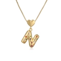 18K gold plated necklace with heart charm and letter N pendant set with colorful stones - Letter N