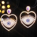 Golden heart drop earrings with evil eye crystal stones and shimmering rhinestones - White Evil Eye