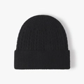 Thick black knitted beanie for winter with ear protection and ribbed texture - One Size / Black