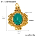 Detailed sizing chart for gold stainless steel pendant featuring turquoise gemstone inlay - D136-Gold Peacock Turquoise