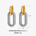 Two-tone 18K gold and silver geometric oval hoop earrings in polished stainless steel - Polished Oval Earrings - Two-tone 2 (Gold Hoop + Silver Pendant)