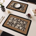 Waterproof faux leather placemat with vintage rose pattern and heat-resistant finish - Square Rounded / 4 Pieces / French Vintage Style-B