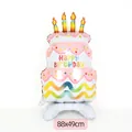 Ballon en aluminium gâteau d'anniversaire à trois couches avec Happy Birthday 88x49cm - Gâteau sur Pied à Rayures de Style Coréen / 49*88cm