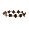 Pulsera étnica de cuentas con piezas de concha a rayas marrones y perlas blancas - Imitación de perla + concha café