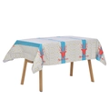White Christmas tablecloth with red deer, gold snowflakes, and Merry Xmas text - White with Red Deer and Gold Snowflake Christmas Tablecloth