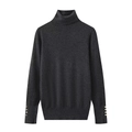 Detail view of dark grey knit sweater showing golden decorative buttons on cuffs - Dark Gray