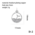 Rhodium-plated copper whale tail pendant with sparkling white cubic zirconia stones - Whale Tail/D-2