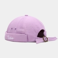 Detail of lavender docker hat featuring white Forever embroidery and adjustable metal buckle - Adjustable / Light Purple