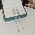 Eleganti orecchini a frangia in argento S925 con fiori di cristallo e zirconi pendenti - Pendente a Fiore a Tre Strati Argento (E0045)