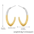 Détail de boucles d'oreilles bicolores en forme de C avec dimensions et poids - F542-Goutte d'eau Ovale Bicolore