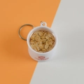 Miniature oatmeal bowl keychain with white bowl, logo detail and silver metal clasp - Barrel Diameter 4cm / Oatmeal Porridge