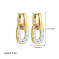 Detail of 18K gold U-shape earrings with S925 silver stamp and blue marble texture - Oval Blue and White Porcelain Earring