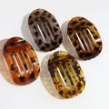 Flat oval leopard print hair clips set in classic tortoiseshell acetate finish - 4-pack Leopard Tortoise Set